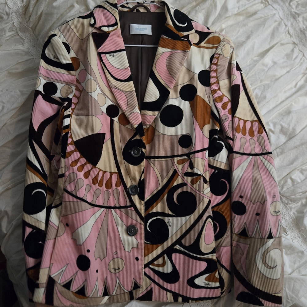 Emilio Pucci Vintage Pink and Brown Abstract Blazer